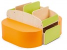 Bokhyller med  sitteplasser orange/grønn thumbnail