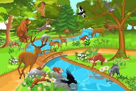 Teppe skogens dyr 133 x 200 cm