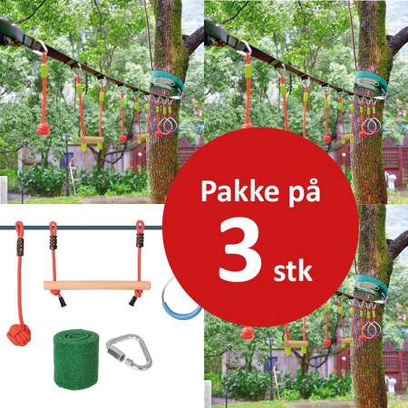 Slakkline med tarzanløype - PAKKE MED 3 stk